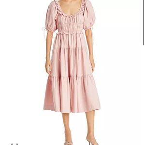 En Saison Poplin Puff-Sleeve Tiered Midi Dress